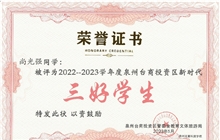 我校尚光强同学被评为2022-2023学年度泉州台商投资区新时代“三好学生”